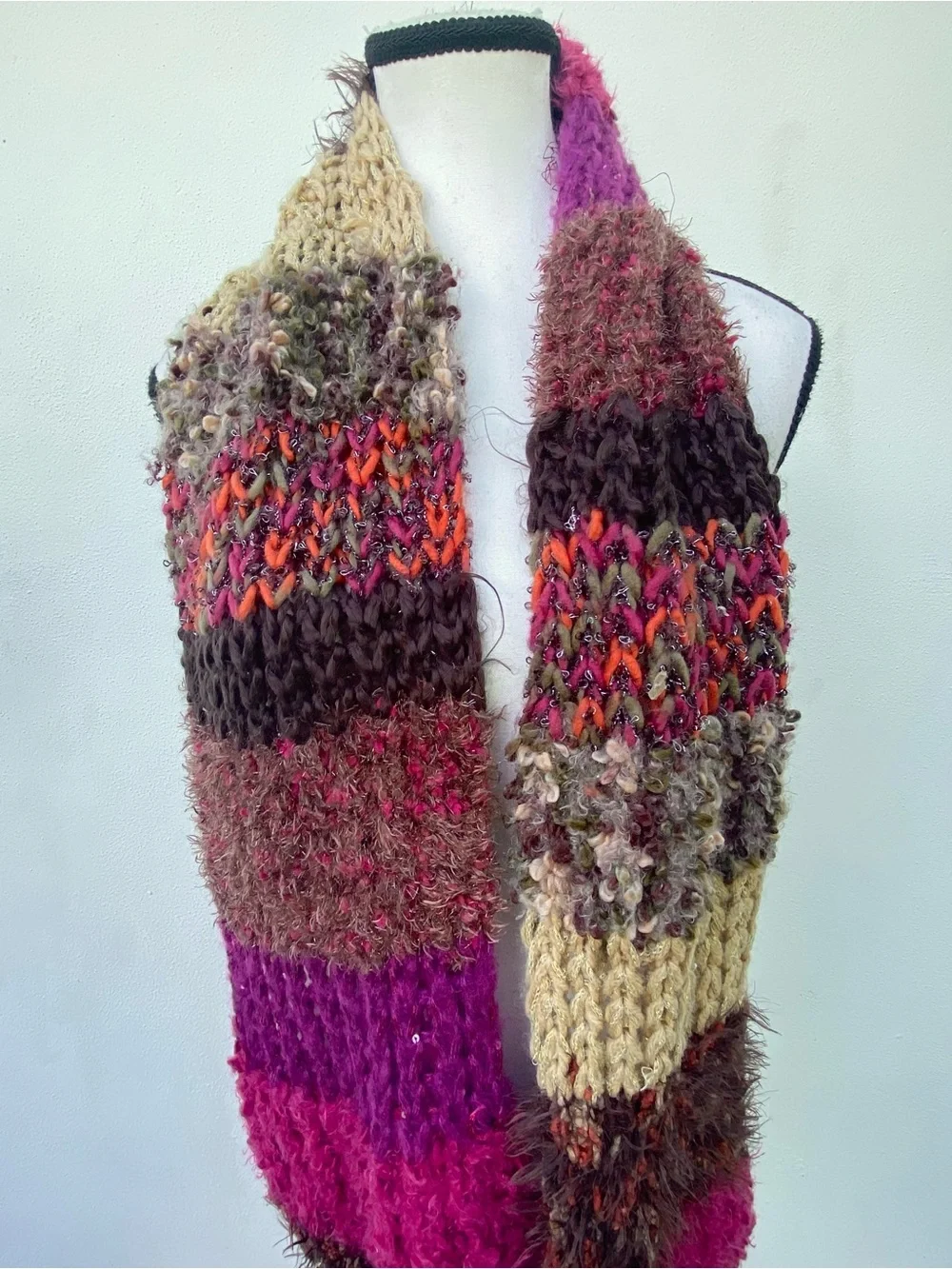Y2K Fairy Fuchsia Multicolor Patchwork Knit Sequin Metallic Fuzzy Long Infinity